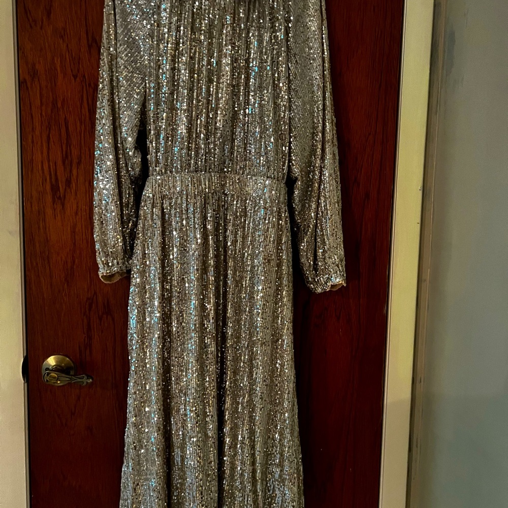 H & M silver sequin long sleeve mid length dress.